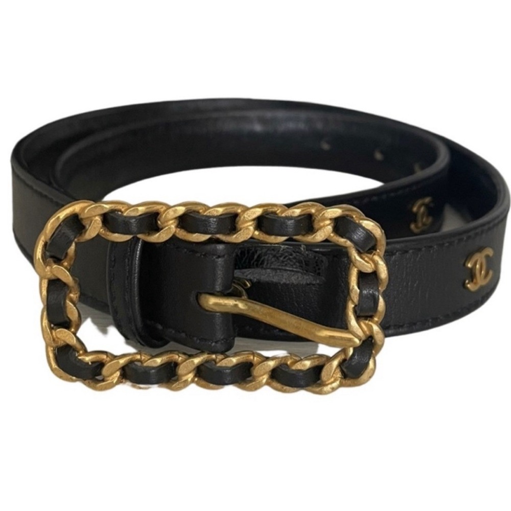 Authentic CHANEL Vintage 1996 Belt Leather Coco Mark/Black Belt Sz 65/26 CC Logo - Picture 3 of 16
